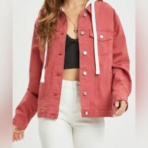 NWOT Risen Removable Hoodie Jean Jacket Women’s Small Red Cotton